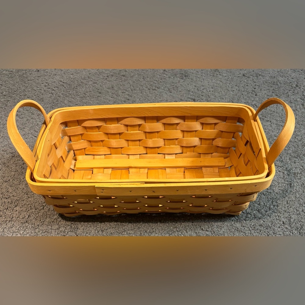Rectangle Tan Woven Basket with Handles 14” x 8” x 4.5”